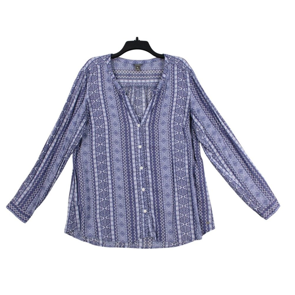 Eddie Bauer Womens Size - XL Long Sleeve Button-Up Aztec Print‎ Blouse Blue